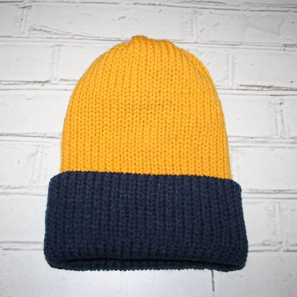 Vintagejelyfish Accessories - 💙 Navy Blue & Yellow Knit Beanie – Handmade · NWT · Women’s Medium